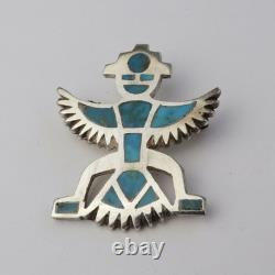 Native American vtg 1970s ish sterling silver fine knifewing turquoise pin