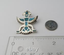Native American vtg 1970s ish sterling silver fine knifewing turquoise pin