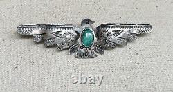 Native Americans Sterling Silver THUNDERBIRD BIRD PIN GREEN TURQUOISE 12.7gr #5