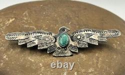 Native Americans Sterling Silver THUNDERBIRD BIRD PIN GREEN TURQUOISE 12.7gr #5
