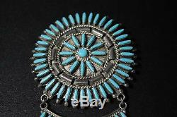 Native Americn Hopi Brooch Turquoise Sterling Silver Pin SIGNED