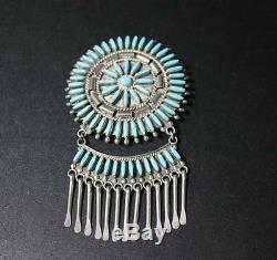 Native Americn Hopi Brooch Turquoise Sterling Silver Pin SIGNED