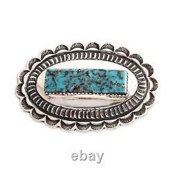 Native Calvin Martinez Sterling Silver Dry Creek Turquoise Concho Pin / Brooch