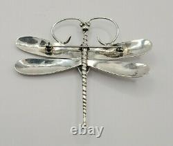 Native Indian Navajo Oval Turquoise Sterling Silver Dragonfly Brooch Pin Vintage