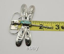 Native Indian Navajo Oval Turquoise Sterling Silver Dragonfly Brooch Pin Vintage