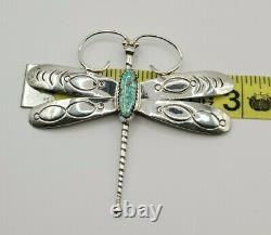 Native Indian Navajo Oval Turquoise Sterling Silver Dragonfly Brooch Pin Vintage