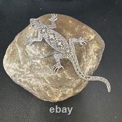 Native Navajo Handmade Stamped Lizard Pin Gecko Sterling Silver 15234