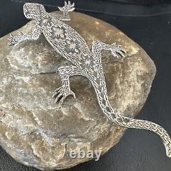 Native Navajo Handmade Stamped Lizard Pin Gecko Sterling Silver 15234