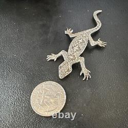 Native Navajo Handmade Stamped Lizard Pin Gecko Sterling Silver 15234