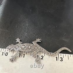 Native Navajo Handmade Stamped Lizard Pin Gecko Sterling Silver 15234