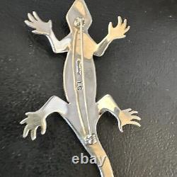 Native Navajo Handmade Stamped Lizard Pin Gecko Sterling Silver 15234