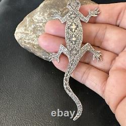 Native Navajo Handmade Stamped Lizard Pin Gecko Sterling Silver 15234