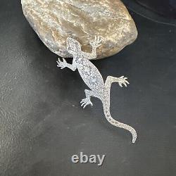 Native Navajo Handmade Stamped Lizard Pin Gecko Sterling Silver 15234