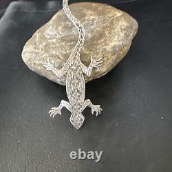 Native Navajo Handmade Stamped Lizard Pin Gecko Sterling Silver 15234