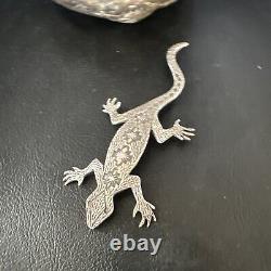Native Navajo Handmade Stamped Lizard Pin Gecko Sterling Silver 15234