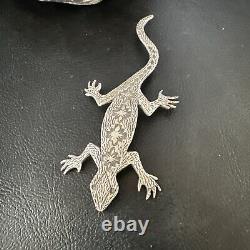 Native Navajo Handmade Stamped Lizard Pin Gecko Sterling Silver 15234