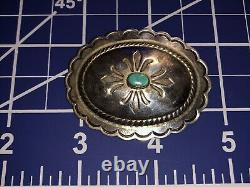 Native Navajo Stamped Sterling Silver Turquoise Concho Pin / Brooch