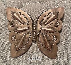 Native Navajo Sterling Silver Hand Stamped Butterfly Brooch Pin 2x2.25