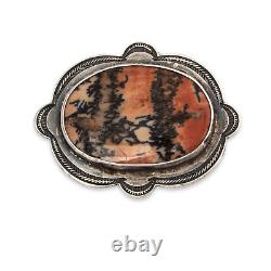 Native Old Pawn Sterling Silver Petrified Wood Stamped Pin / Brooch