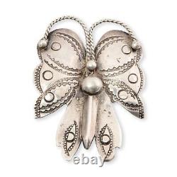 Native Old Pawn Sterling Silver Stamped Butterfly Pin / Brooch #2