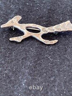 Native Road Runner Navajo Sterling Silver Stamped Old Pawn Pin Brooch 4104