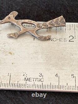 Native Road Runner Navajo Sterling Silver Stamped Old Pawn Pin Brooch 4104