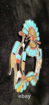 Native Zuni Handmade Sterling Silver WaterBird Inlay Pin/Pendant -Laiwakete