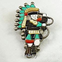 Native Zuni Signed LAVONNE LALIO Sterling Silver Inlay Kachina Pin/Pendant