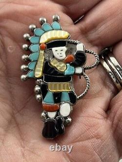 Native Zuni Signed LAVONNE LALIO Sterling Silver Inlay Kachina Pin/Pendant