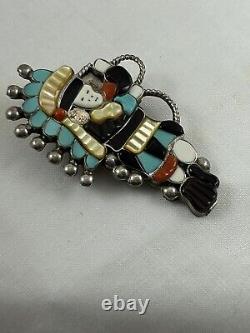 Native Zuni Signed LAVONNE LALIO Sterling Silver Inlay Kachina Pin/Pendant