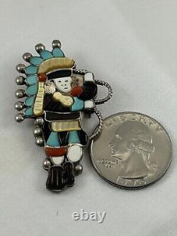 Native Zuni Signed LAVONNE LALIO Sterling Silver Inlay Kachina Pin/Pendant