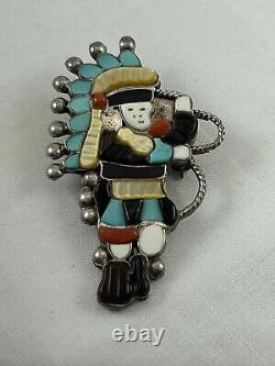 Native Zuni Signed LAVONNE LALIO Sterling Silver Inlay Kachina Pin/Pendant