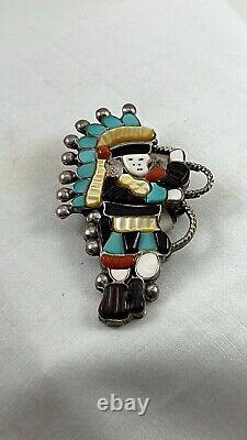 Native Zuni Signed LAVONNE LALIO Sterling Silver Inlay Kachina Pin/Pendant