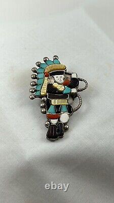 Native Zuni Signed LAVONNE LALIO Sterling Silver Inlay Kachina Pin/Pendant