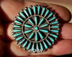 Native Zuni Wallace Vintage Cluster Turquoise Needlepoint Sterling Pin Pendant