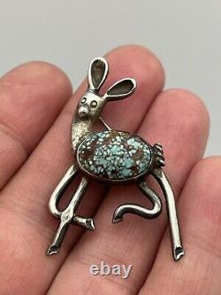 Native american turquoise sterling silver KANGAROO Pin Brooch