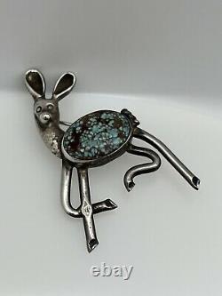 Native american turquoise sterling silver KANGAROO Pin Brooch