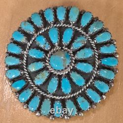 Navajo 925 Sterling Silver Turquoise Petit Point Southwest Pin Pendant LM Begay