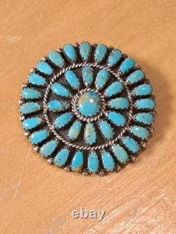 Navajo 925 Sterling Silver Turquoise Petit Point Southwest Pin Pendant LM Begay