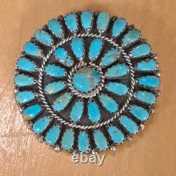 Navajo 925 Sterling Silver Turquoise Petit Point Southwest Pin Pendant LM Begay