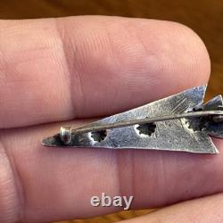 Navajo Arrowhead Stamped Pin Sterling Silver C-Clasp Vintage Harvey Era C