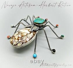 Navajo Artist-HERBERT RATION-HUGE Beetle with Multi Colored Stone Legs-925 Pin