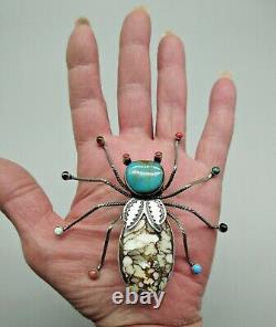 Navajo Artist-HERBERT RATION-HUGE Beetle with Multi Colored Stone Legs-925 Pin