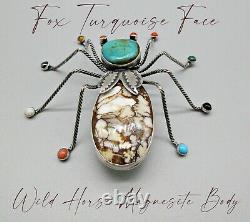 Navajo Artist-HERBERT RATION-HUGE Beetle with Multi Colored Stone Legs-925 Pin