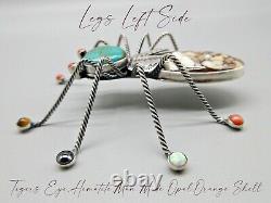 Navajo Artist-HERBERT RATION-HUGE Beetle with Multi Colored Stone Legs-925 Pin