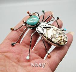 Navajo Artist-HERBERT RATION-HUGE Beetle with Multi Colored Stone Legs-925 Pin