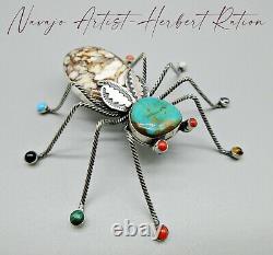 Navajo Artist-HERBERT RATION-HUGE Beetle with Multi Colored Stone Legs-925 Pin