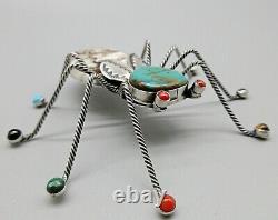 Navajo Artist-HERBERT RATION-HUGE Beetle with Multi Colored Stone Legs-925 Pin