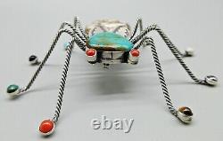 Navajo Artist-HERBERT RATION-HUGE Beetle with Multi Colored Stone Legs-925 Pin