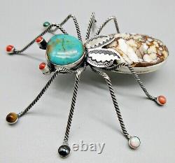 Navajo Artist-HERBERT RATION-HUGE Beetle with Multi Colored Stone Legs-925 Pin